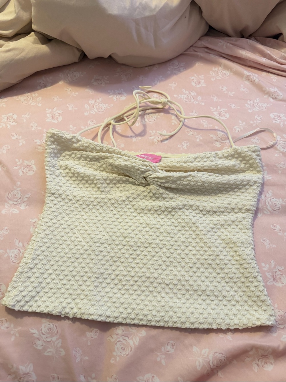 Edikted Cream Waffle Halter Camisole